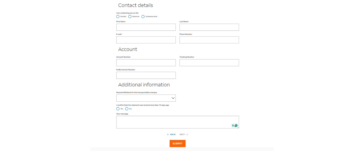 Fill contact deails and submit for fedex operational delay refund