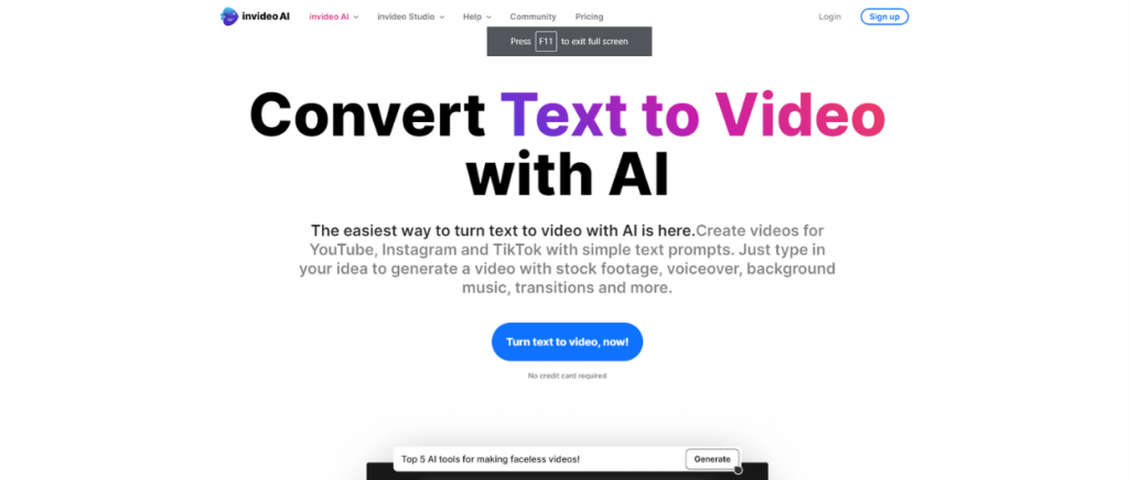 Invideo text to video ai