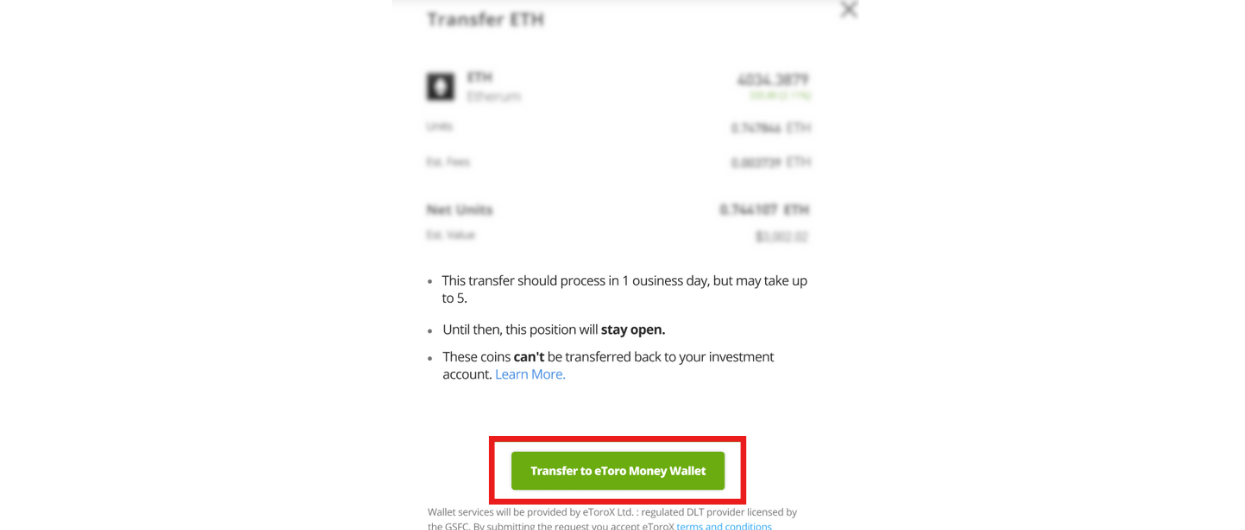 Transfer to eToro money wallet page